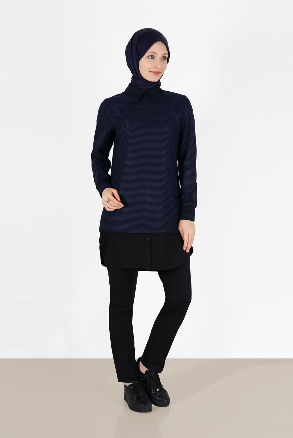 Hijab clothing NAVY BLUE ALVINA SHIRT COLLAR TUNIC T 42444