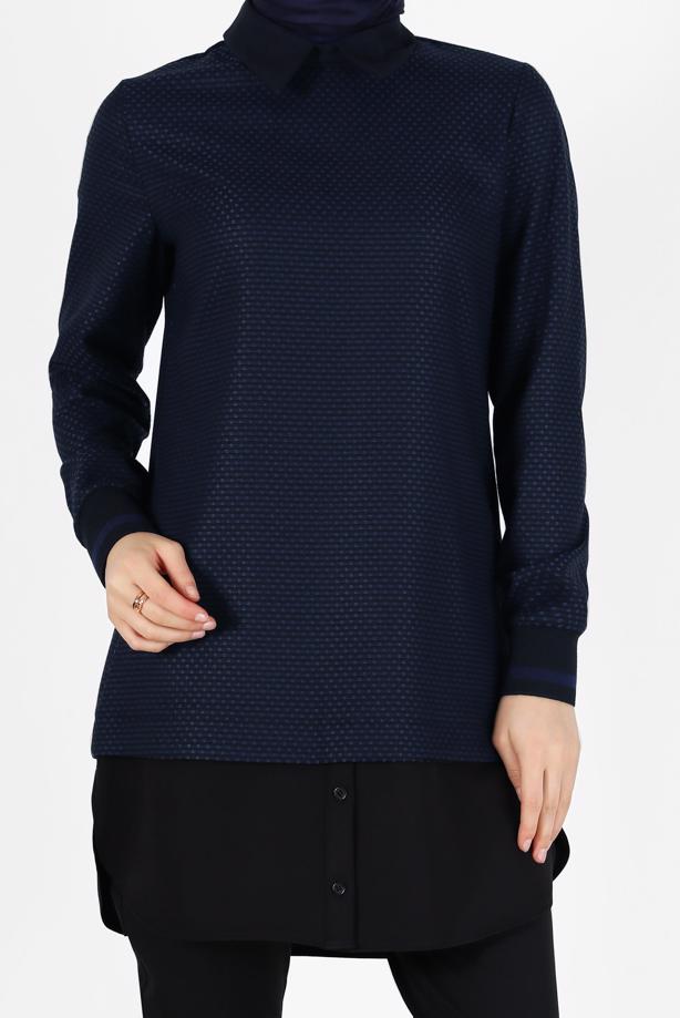 Hijab clothing NAVY BLUE ALVINA SHIRT COLLAR TUNIC T 42444 - TRENDTESETTÜR
