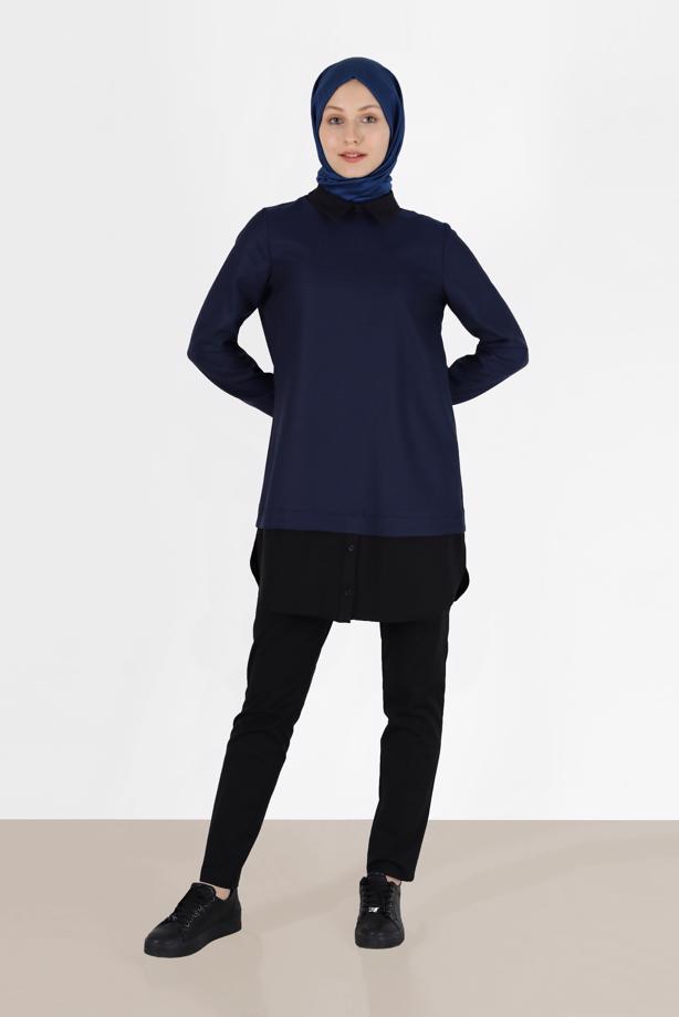 Hijab clothing BLUE ALVINA SHIRT COLLAR TUNIC T 42444 - TRENDTESETTÜR