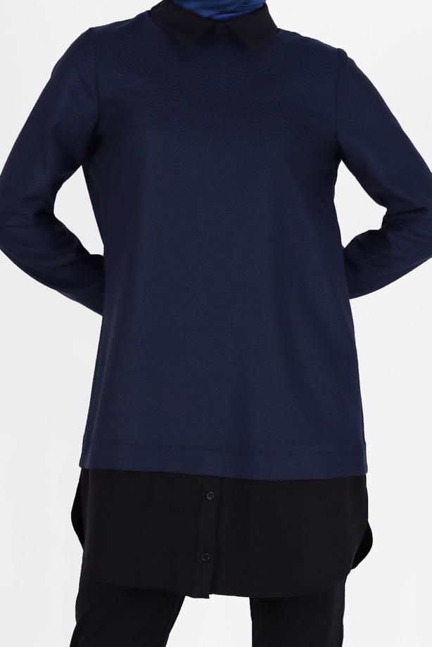 Hijab clothing BLUE ALVINA SHIRT COLLAR TUNIC T 42444 - TRENDTESETTÜR