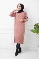 Tesettür giyim PUDRA KOLLARI PUL DETAYLI UZUN TRİKO TUNİK 7529 