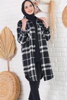 Tesettür giyim SİYAH EKOSE DESEN TUNİK 8007 