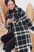 Tesettür giyim SİYAH EKOSE DESEN TUNİK 8007 