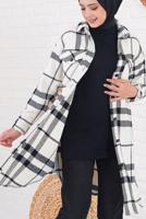 Tesettür giyim KREM EKOSE DESEN TUNİK 8007 