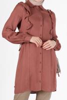 Tesettür giyim KAHVE ALVİNA FIRFIR DETAYLI TUNİK T 42390 