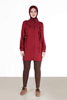 Tesettür giyim KIRMIZI ALVİNA FIRFIR DETAYLI TUNİK T 42390 