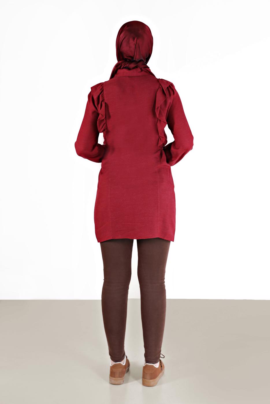 Tesettür giyim KIRMIZI ALVİNA FIRFIR DETAYLI TUNİK T 42390 