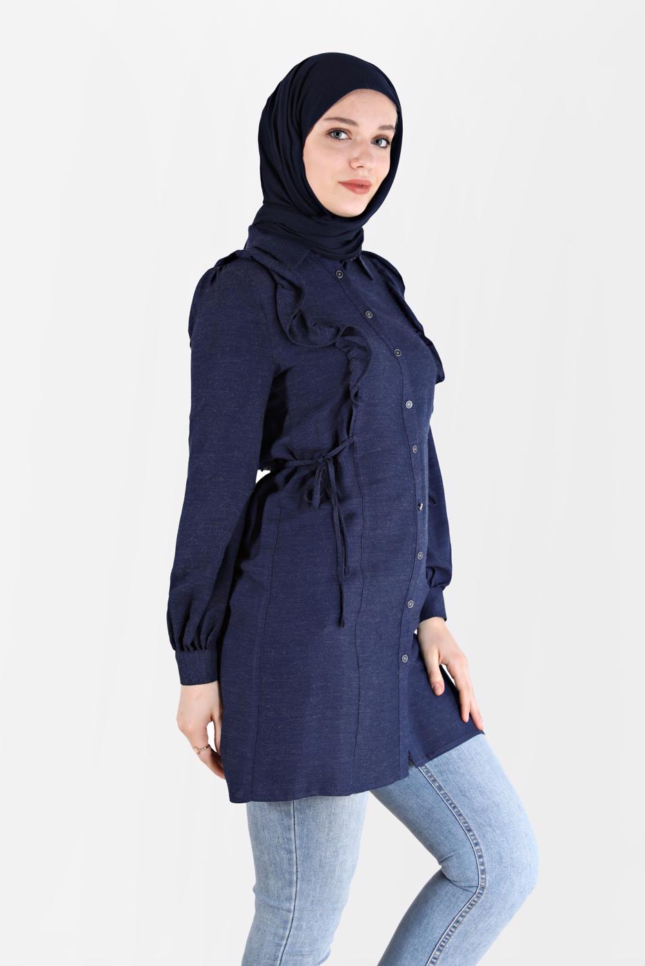 Tesettür giyim LACİVERT ALVİNA FIRFIR DETAYLI TUNİK T 42390 