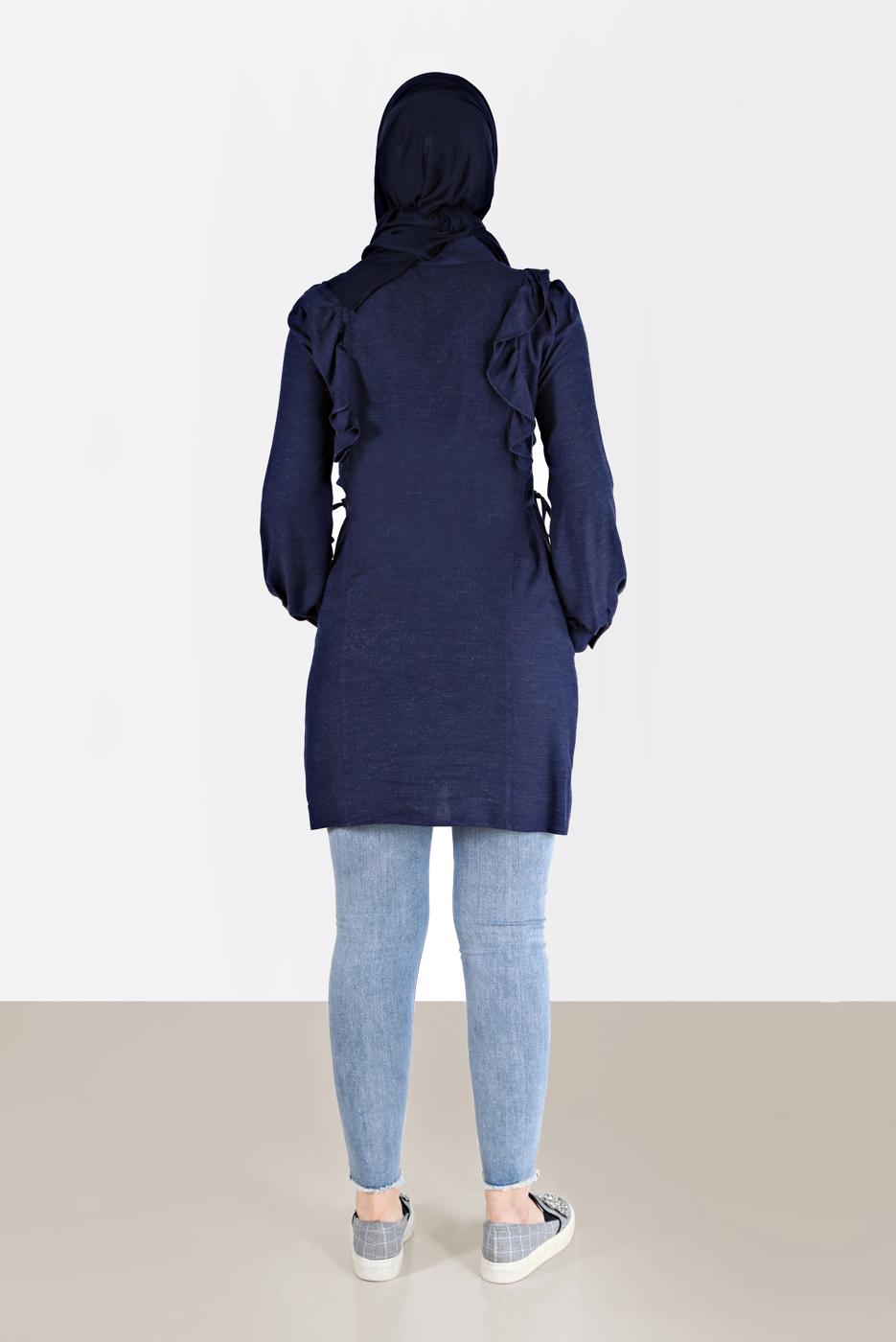 Tesettür giyim LACİVERT ALVİNA FIRFIR DETAYLI TUNİK T 42390 