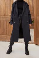 Tesettür giyim SİYAH DÜĞME DETAYLI KUŞAKLI TRENÇKOT 016 