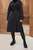 Tesettür giyim SİYAH DÜĞME DETAYLI KUŞAKLI TRENÇKOT 016 