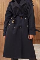 Tesettür giyim SİYAH DÜĞME DETAYLI KUŞAKLI TRENÇKOT 016 