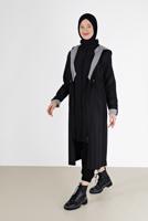 Vêtements hijab NOIR TRENCH-COAT À CAPUCHE AVEC DÉTAIL FRONCÉ 0077