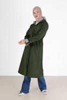 Vêtements hijab KAKI TRENCH-COAT À CAPUCHE AVEC DÉTAIL FRONCÉ 0077