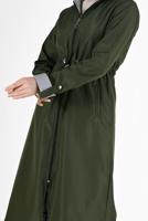 Vêtements hijab KAKI TRENCH-COAT À CAPUCHE AVEC DÉTAIL FRONCÉ 0077