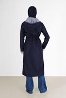 Hijab clothing NAVY BLUE GATHERED DETAIL HOODED TRENCH COAT 0077 