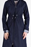 Hijab clothing NAVY BLUE GATHERED DETAIL HOODED TRENCH COAT 0077 