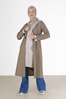 Hijab clothing MINK GATHERED DETAIL HOODED TRENCH COAT 0077 