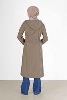 Hijab clothing MINK GATHERED DETAIL HOODED TRENCH COAT 0077 