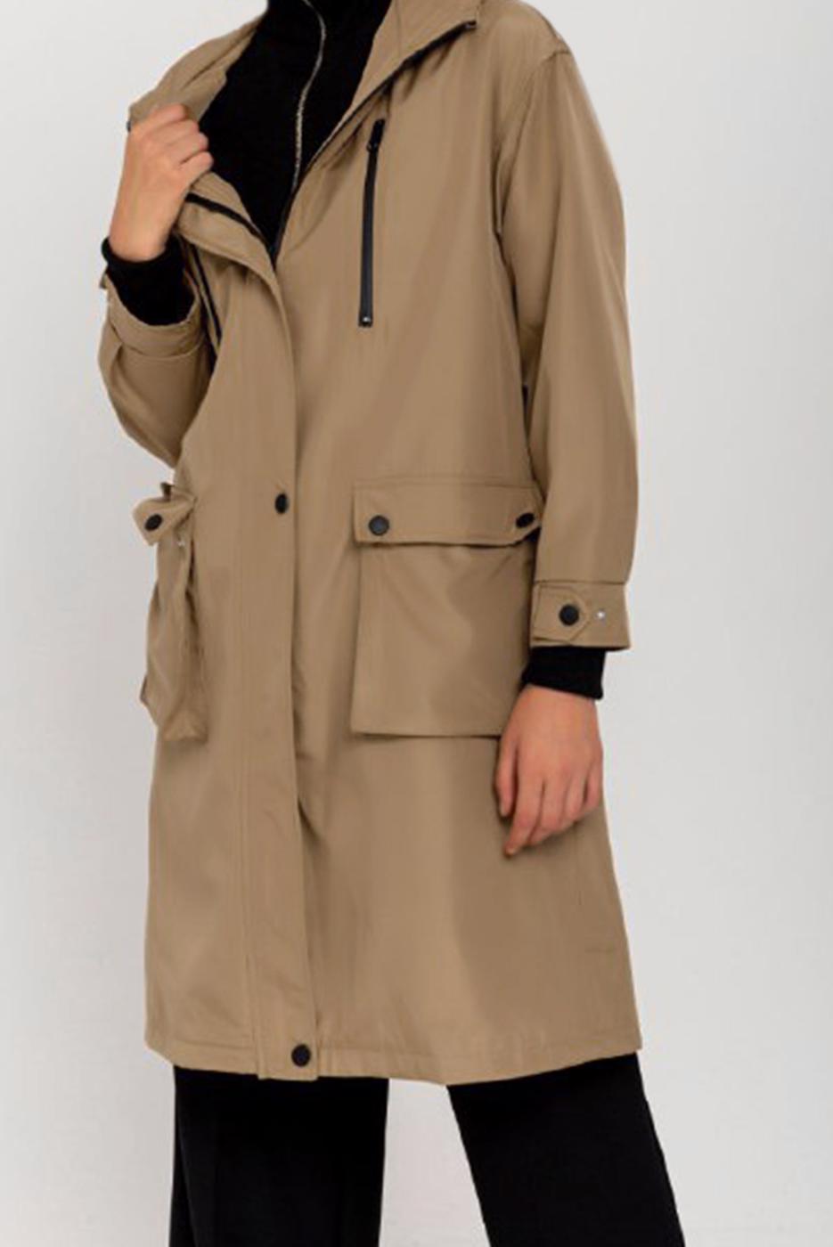 Vêtements hijab BRUN TRENCH-COAT À CAPUCHE DÉTAIL POCHE T 130