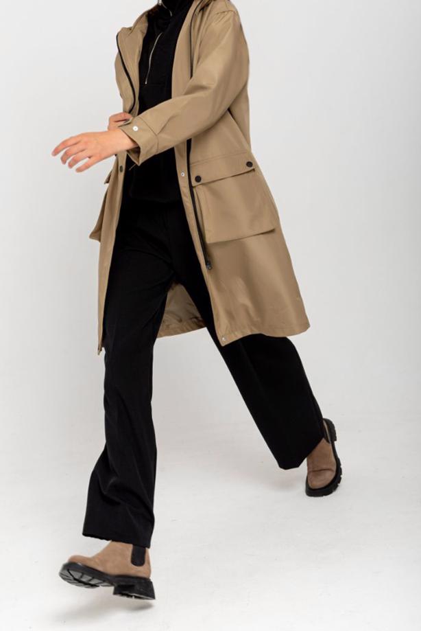 Vêtements hijab  POCKET DETAIL HOODED TRENCH COAT T 130  - TRENDTESETTÜR
