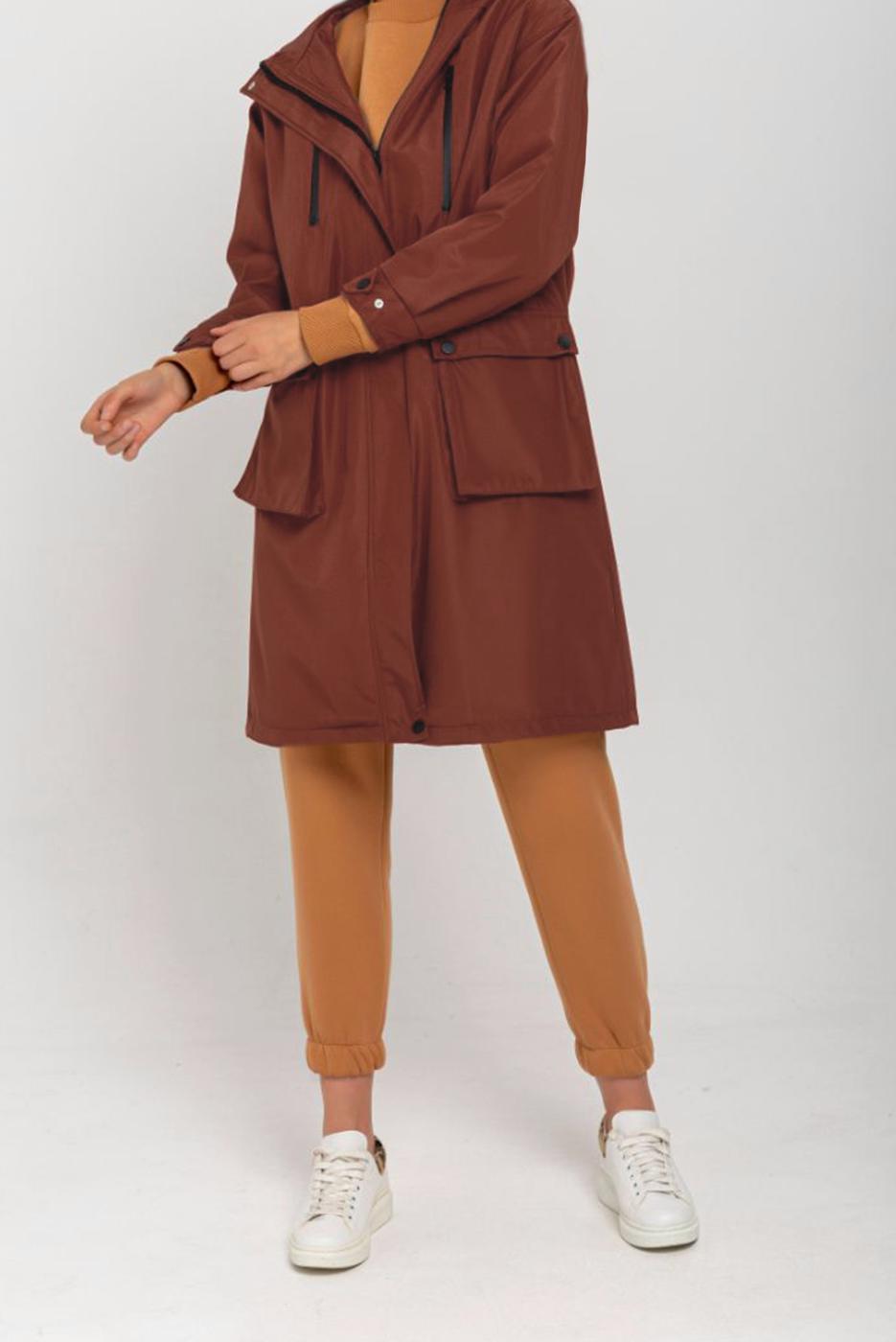 Vêtements hijab BRUN TRENCH-COAT À CAPUCHE DÉTAIL POCHE T 130