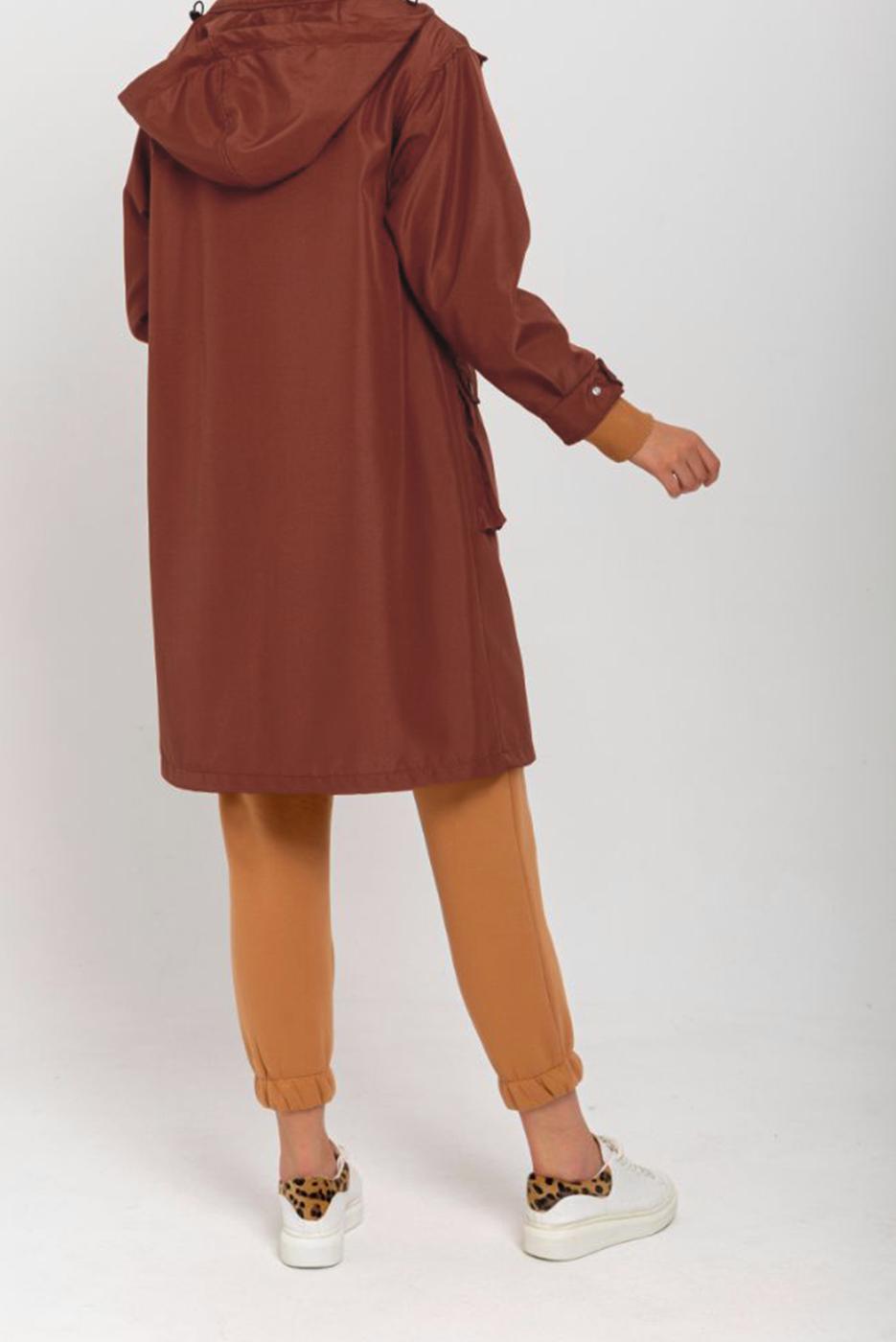 Vêtements hijab BRUN TRENCH-COAT À CAPUCHE DÉTAIL POCHE T 130