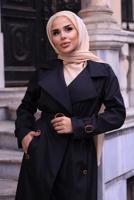 Vêtements hijab NOIR TRENCH-COAT DOUBLE BOUTONNAGE À CEINTURE 0167