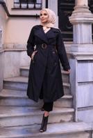 Vêtements hijab NOIR TRENCH-COAT DOUBLE BOUTONNAGE À CEINTURE 0167