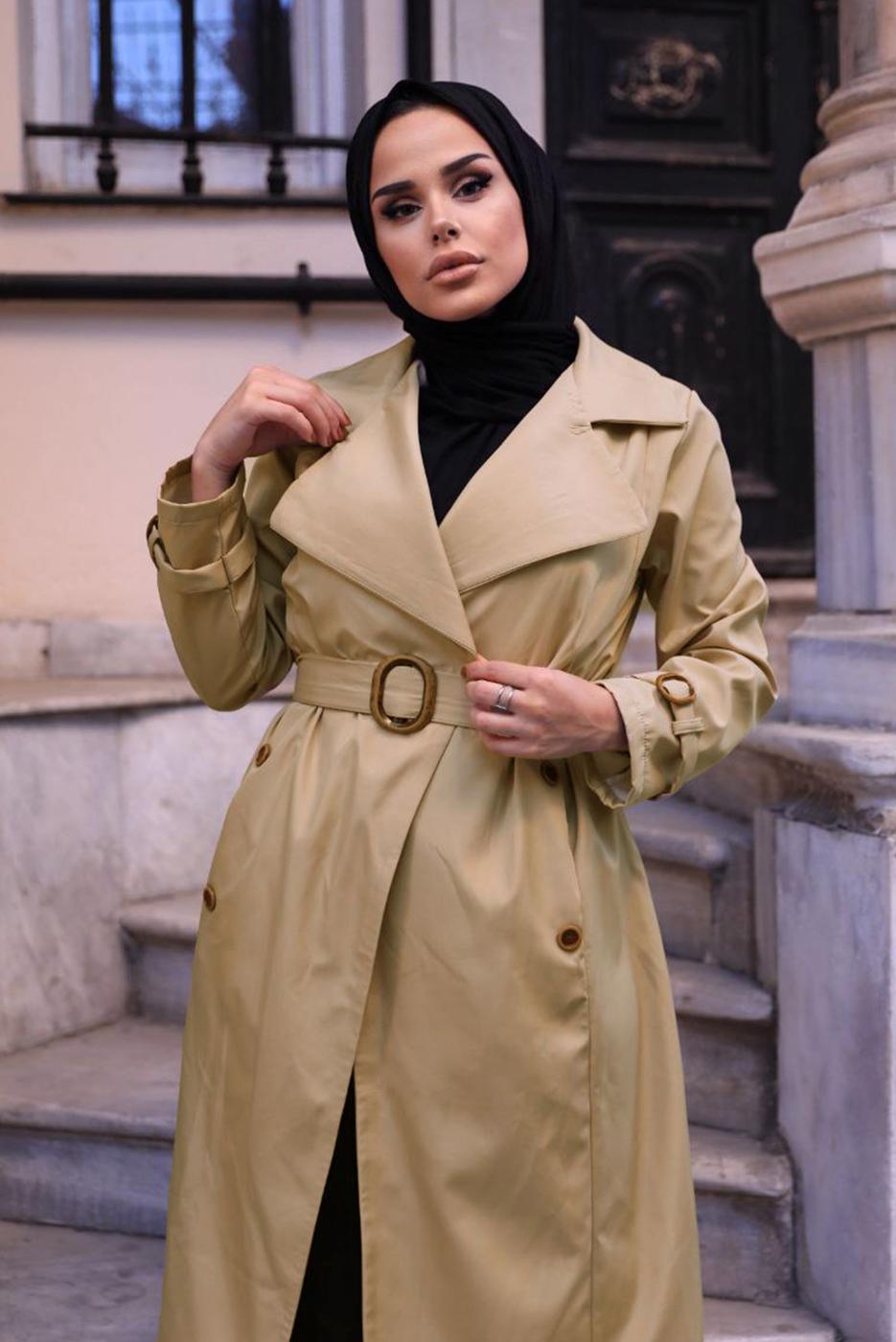 Vêtements hijab BRUN TRENCH-COAT DOUBLE BOUTONNAGE À CEINTURE 0167