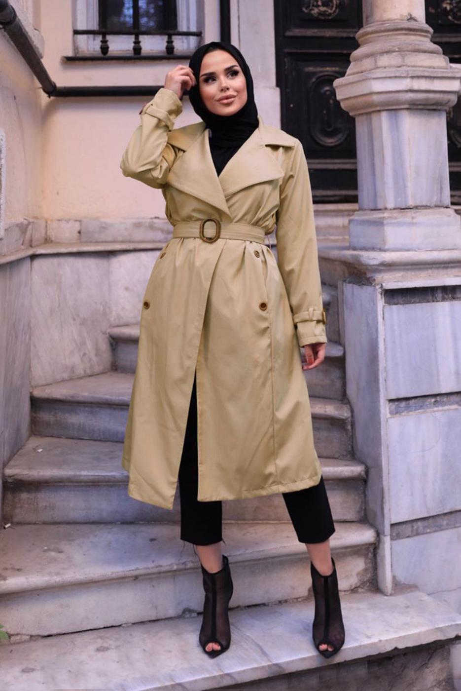 Vêtements hijab BRUN TRENCH-COAT DOUBLE BOUTONNAGE À CEINTURE 0167