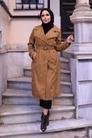 Hijab clothing BROWN DOUBLE BREASTED BELTED TRENCH COAT 0167 