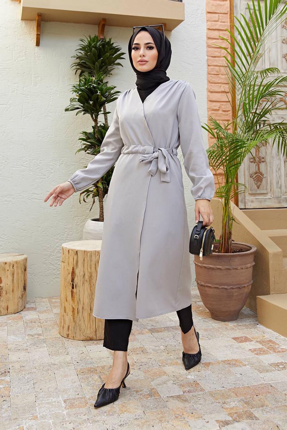 Hijab clothing GREY TIE DETAIL JACKET T 2001 