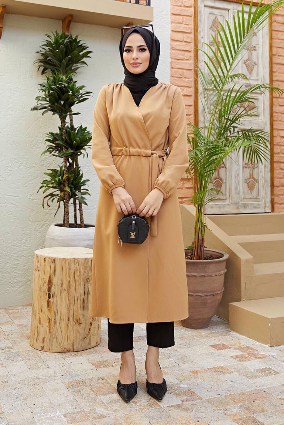 Hijab clothing BROWN TIE DETAIL JACKET T 2001 