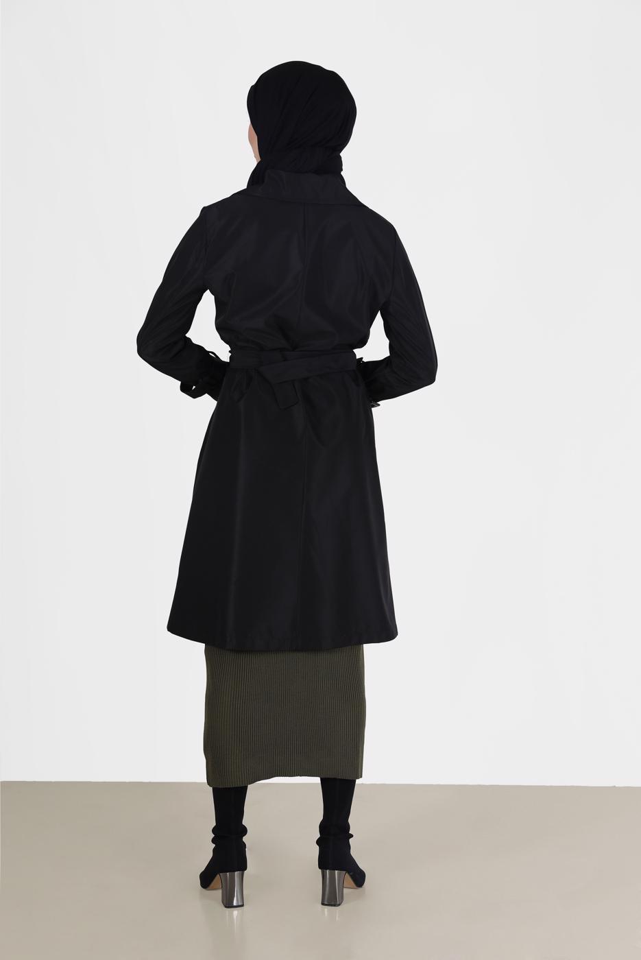 Hijab clothing BLACK BUTTONED TRENCH COAT 3565