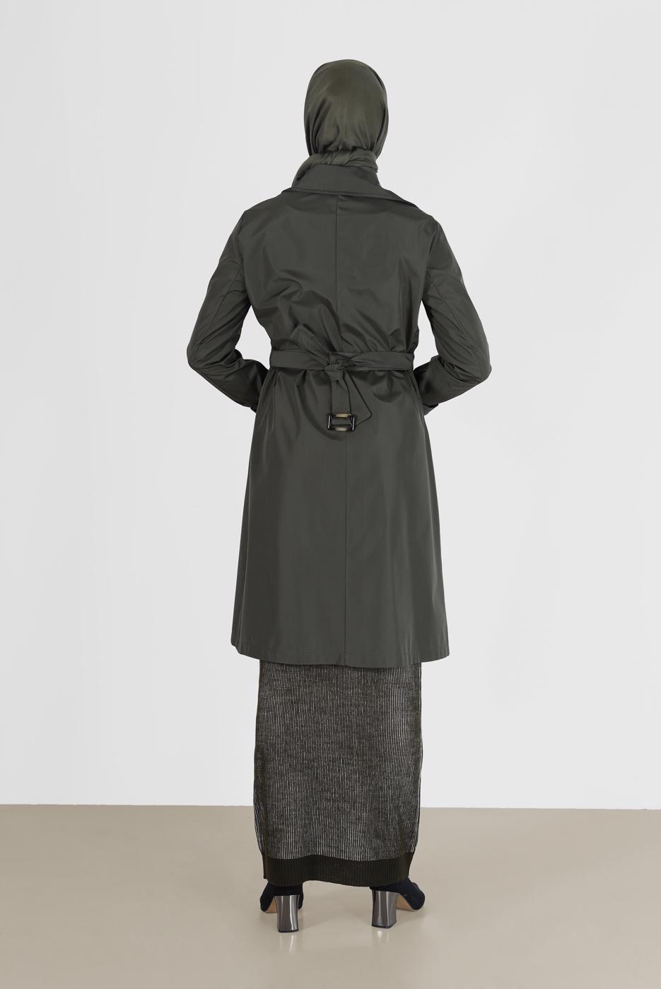 Hijab clothing GREEN BUTTONED TRENCH COAT 3565 