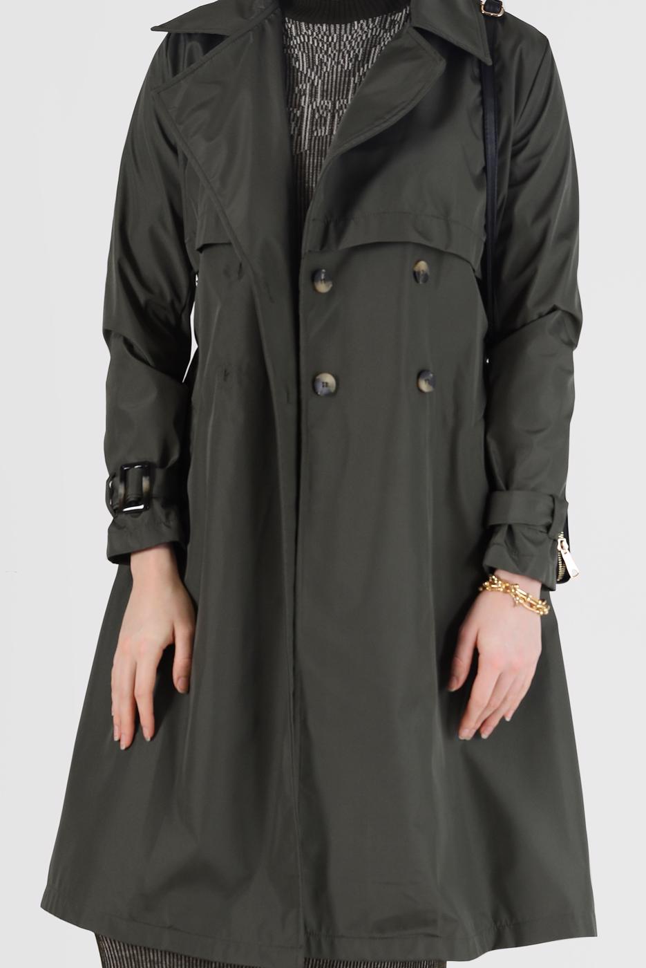 Hijab clothing GREEN BUTTONED TRENCH COAT 3565 