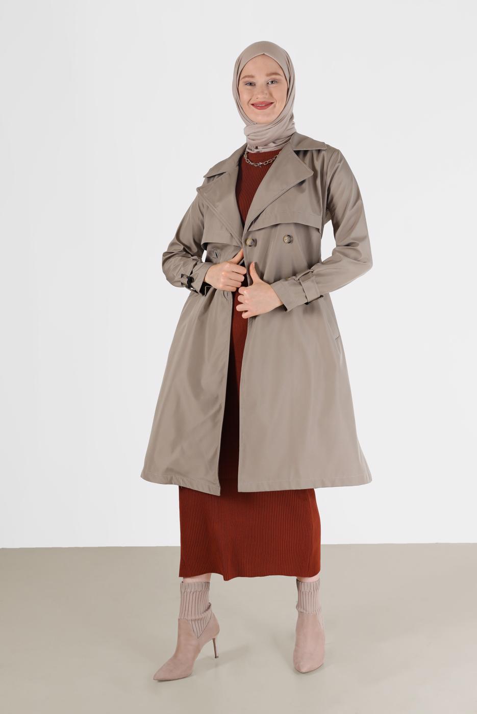 Hijab clothing MINK BUTTONED TRENCH COAT 3565