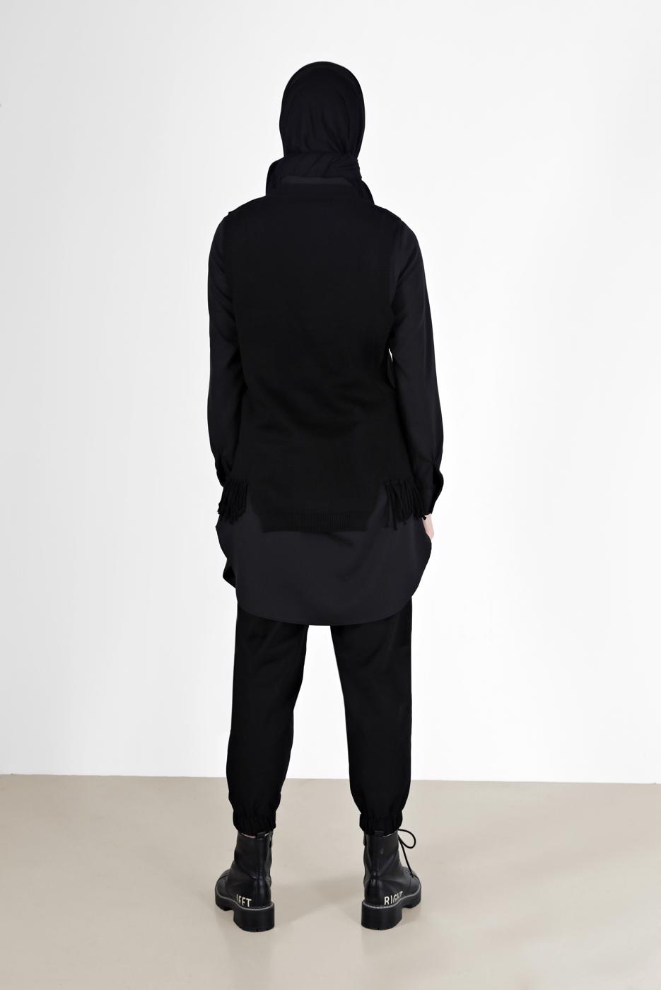 Vêtements hijab NOIR PULL EN MAILLE À FRANGES 14541