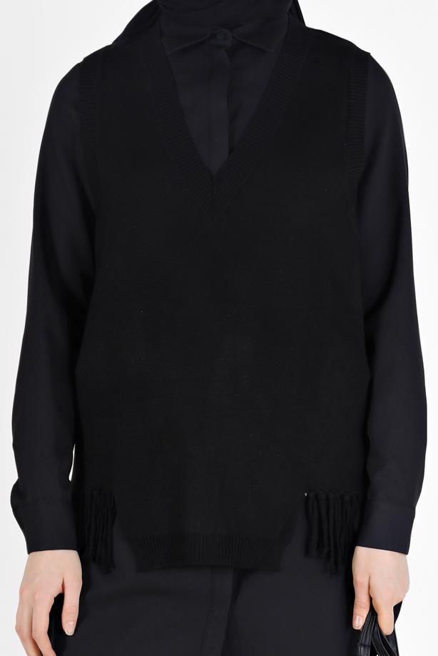 Vêtements hijab  FRINGE DETAIL KNITWEAR SWEATER 14541 - TRENDTESETTÜR