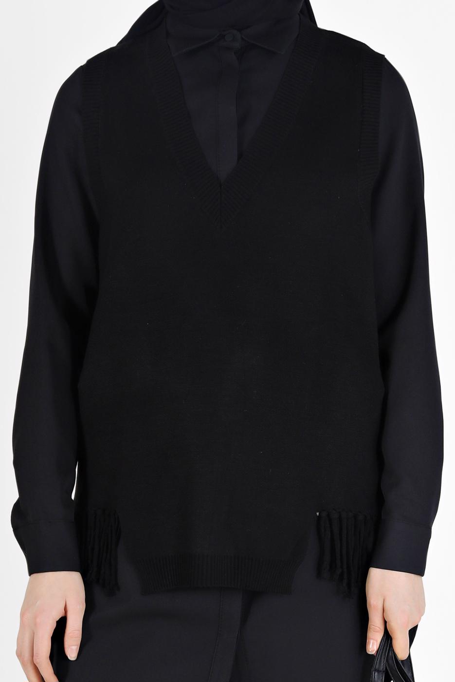 Vêtements hijab NOIR PULL EN MAILLE À FRANGES 14541