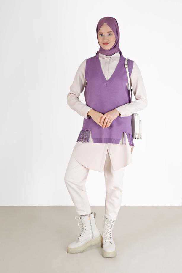 Vêtements hijab  FRINGE DETAIL KNITWEAR SWEATER 14541 - TRENDTESETTÜR