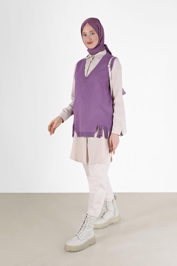 Vêtements hijab  FRINGE DETAIL KNITWEAR SWEATER 14541 - TRENDTESETTÜR