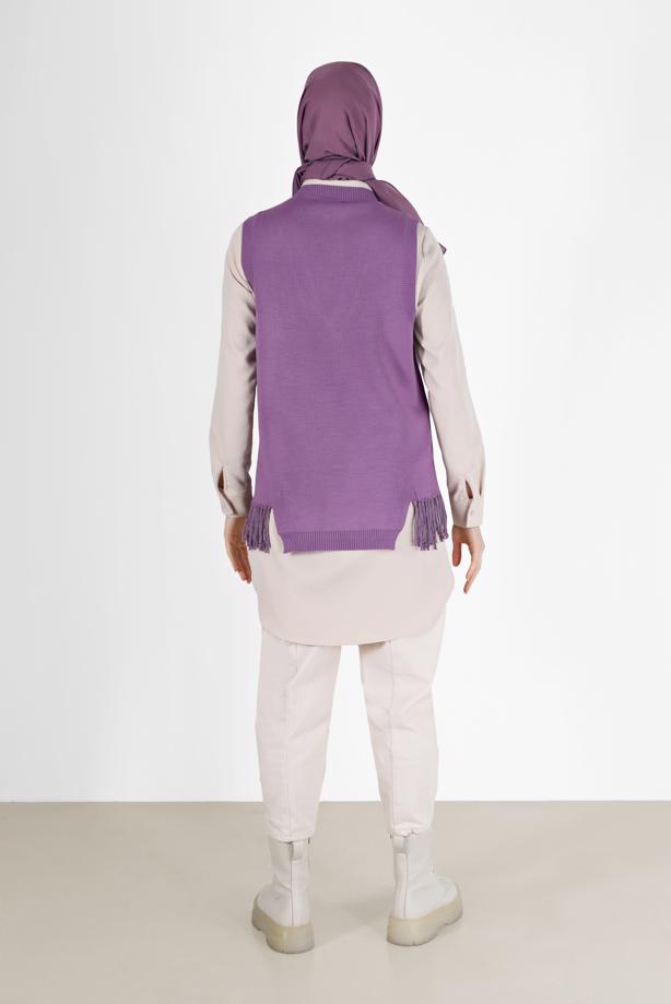 Vêtements hijab  FRINGE DETAIL KNITWEAR SWEATER 14541 - TRENDTESETTÜR