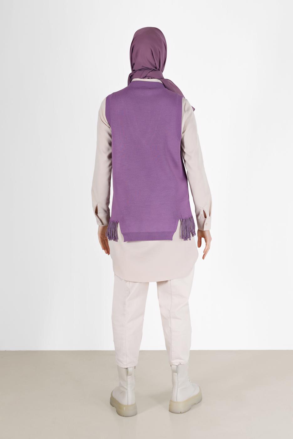 Vêtements hijab POURPRE PULL EN MAILLE À FRANGES 14541