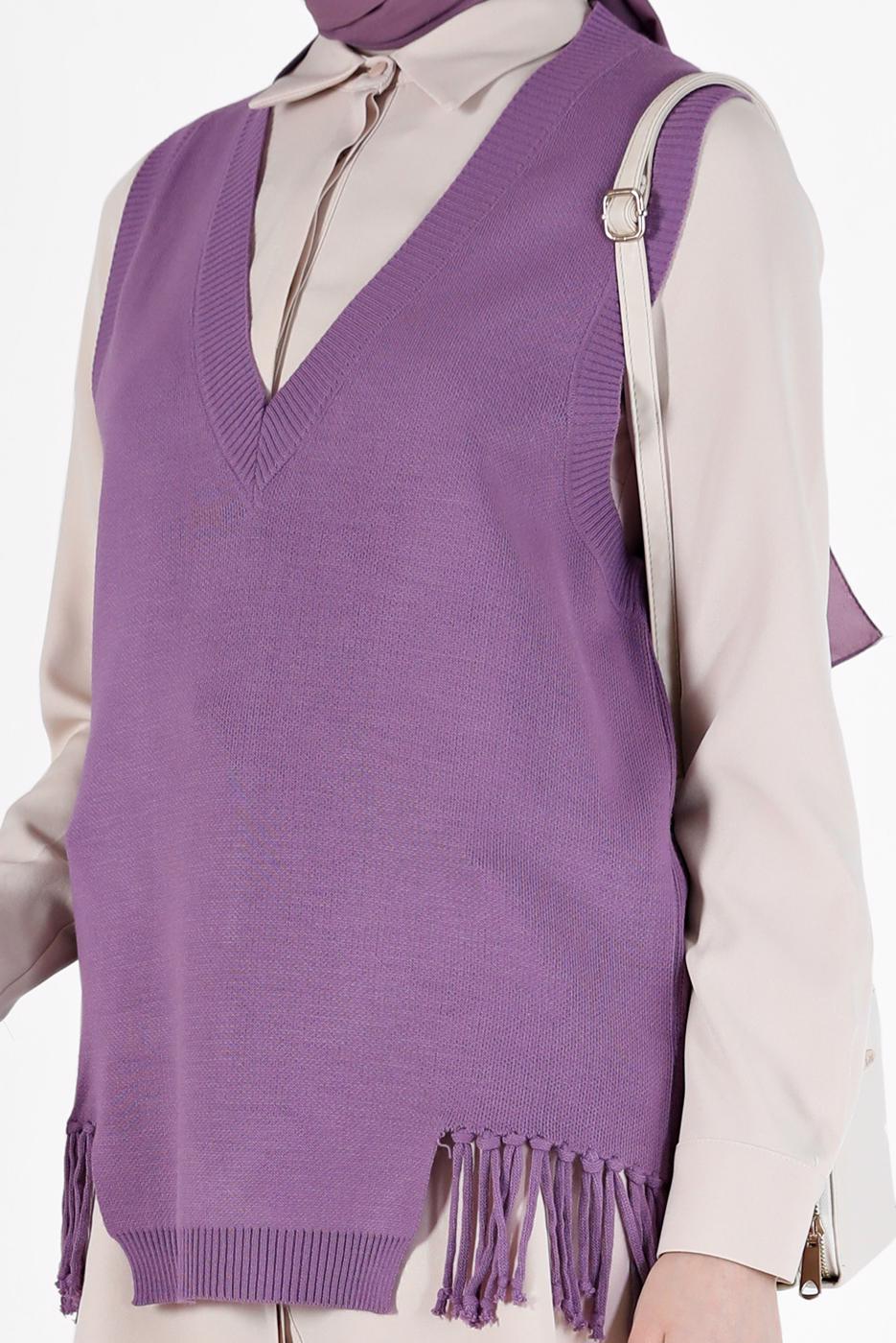 Vêtements hijab POURPRE PULL EN MAILLE À FRANGES 14541