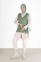 Tesettür giyim YEŞİL PÜSKÜL DETAYLI TRİKO SÜVETER 14541 