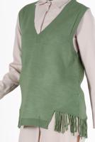 Tesettür giyim YEŞİL PÜSKÜL DETAYLI TRİKO SÜVETER 14541 