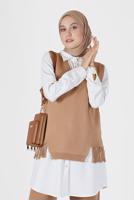 Tesettür giyim KAHVE PÜSKÜL DETAYLI TRİKO SÜVETER 14541 