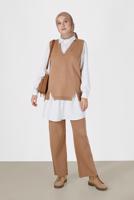 Tesettür giyim KAHVE PÜSKÜL DETAYLI TRİKO SÜVETER 14541 